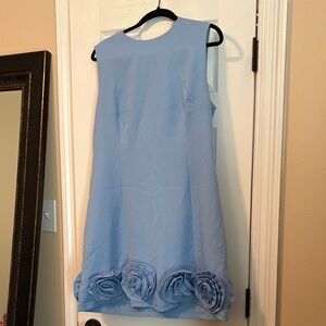 Elegant Blue Dress with Floral Hem